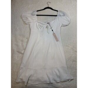 BCBGeneration Women's White/bride Puff Sleeve Bow A-Line Mini Dress Size S